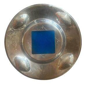 Cellini Craft 1930 Argental Hand-wrought Aluminum Tray w/ Blue Tile Center 16.5"